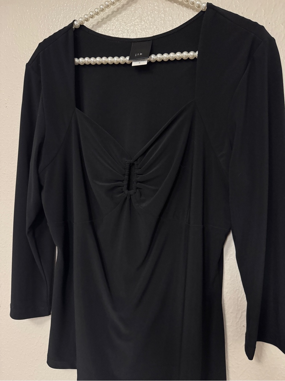 Black Ruched V-Neck Long Sleeve Top by Jtb - Picture 4 of 9